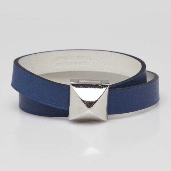 Hermes Bleu Brighton/White Swift Leather Palladium Plated Medor Infini Double... - Picture 1 of 10